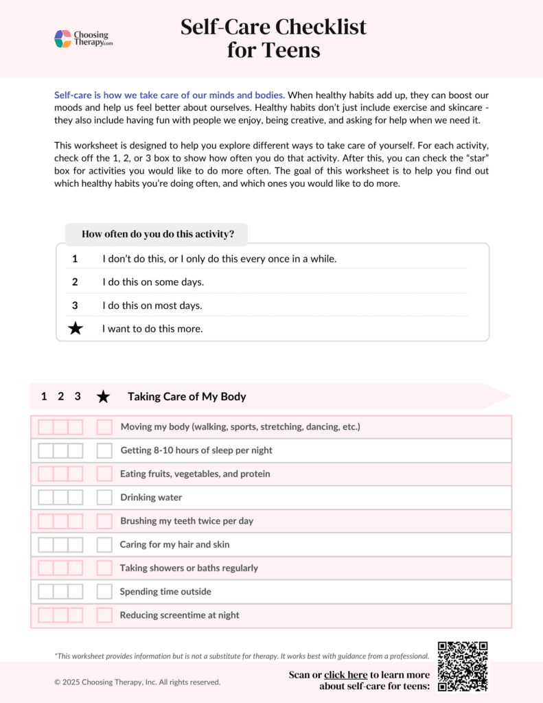 Self-Care Worksheets (Free Printable PDFs) | ChoosingTherapy.com